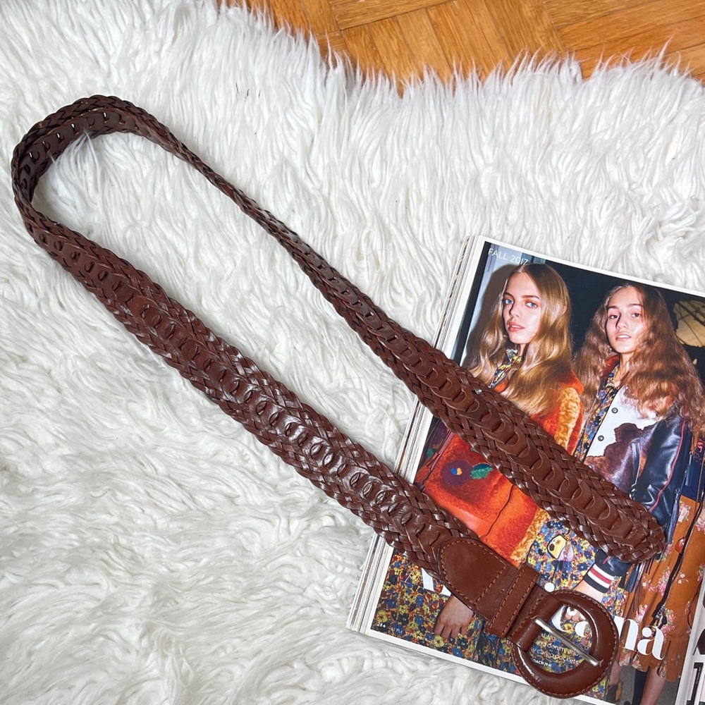 Vintage Genuine Leather Chic Brown Braided Leather Belt - Picture 3 of 7